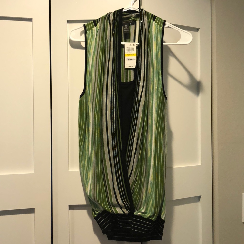 Green stripe tank with built in cami NWT